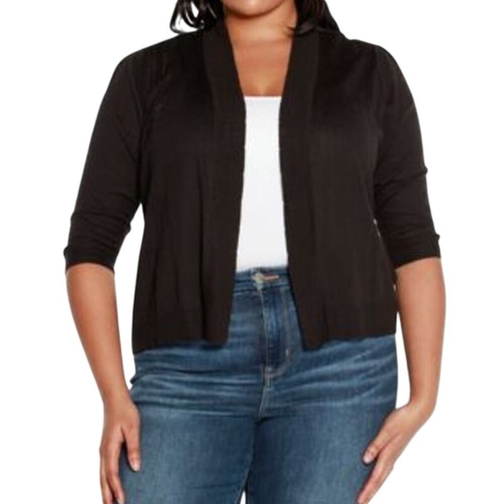 Belldini Women's Plus Size 3/4-Sleeve Cardigan in Black